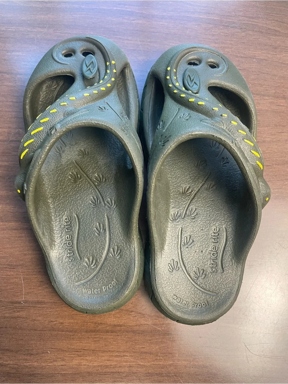 Stride Rite Kids Olive Green Slip-On Sandals with lizards